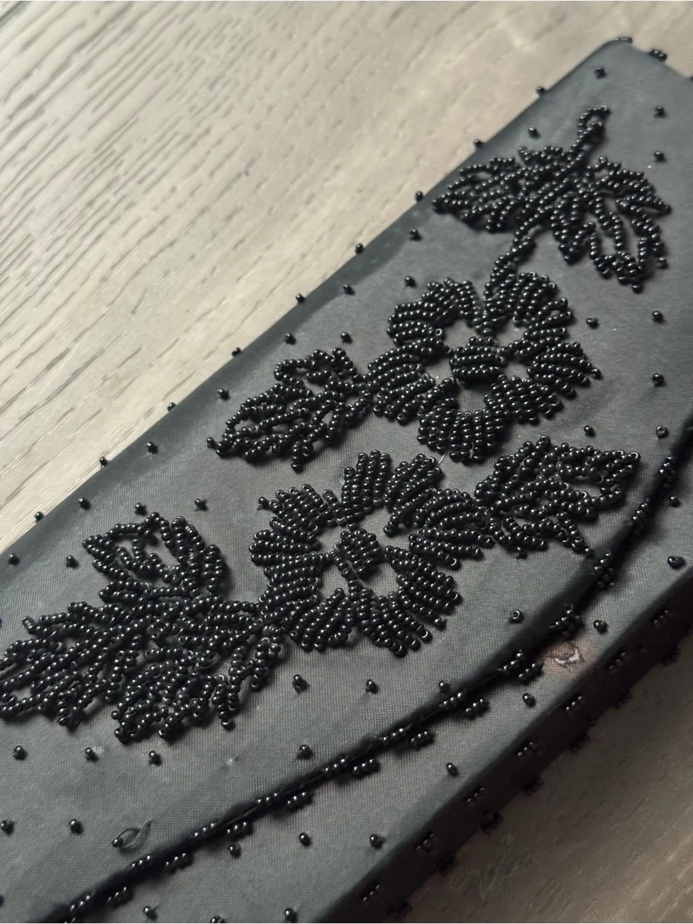 Black Beaded Floral Evening Clutch